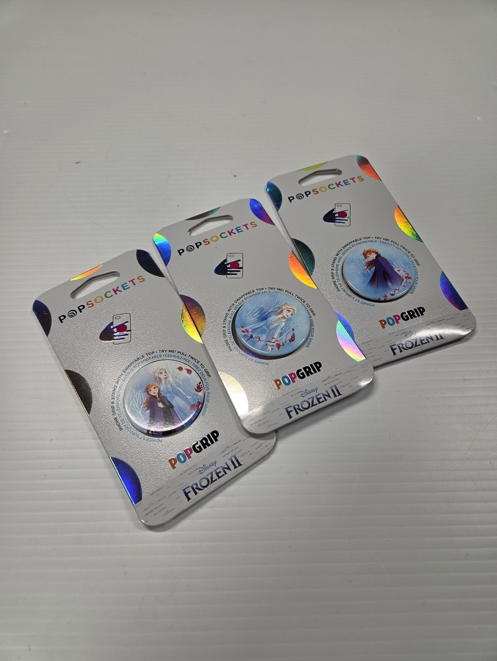 New Set of 3 Disney Frozen II PopSockets PopGrips Anna Elsa Swappable Tops NIP - Picture 2 of 5